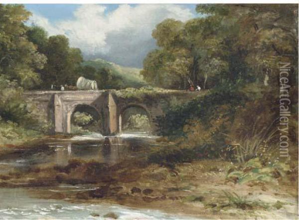 Crossing The Bridge Oil Painting - Frederick Waters Watts