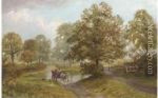 Crossing The Ford Near Ticknall Oil Painting - George Turner