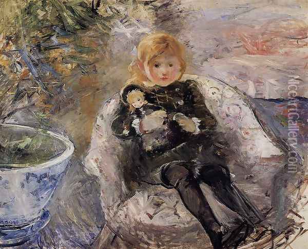 Young Girl With Doll Oil Painting - Berthe Morisot