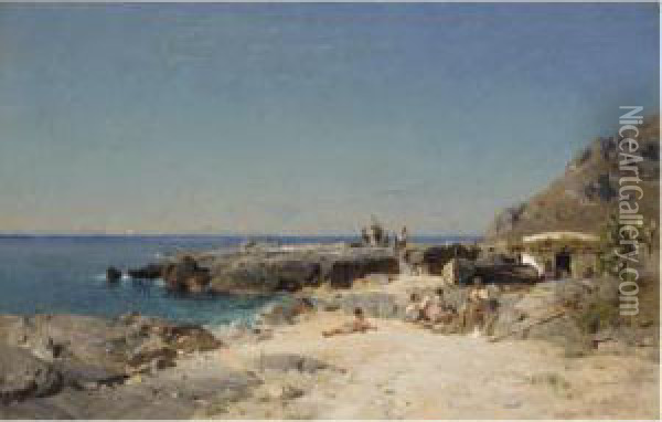 Marina Piccola, Capri Oil Painting - Rudolf Heinrich Schuster