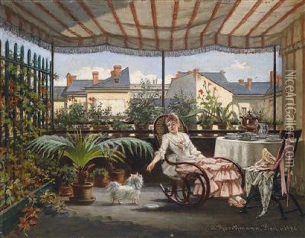 Teatime On Theveranda Oil Painting - August Borckmann