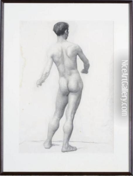 Standing Academic Male Nude, Paris Oil Painting - Thomas Pollock Anschutz
