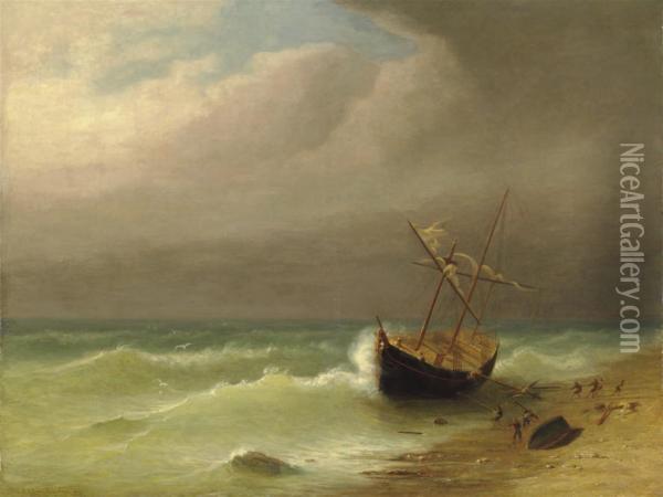 A Beached Ship Oil Painting - Desiree Chassin Trubert