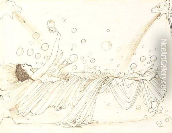 Caricature of May Gaskell in the bath Oil Painting - Sir Edward Coley Burne-Jones
