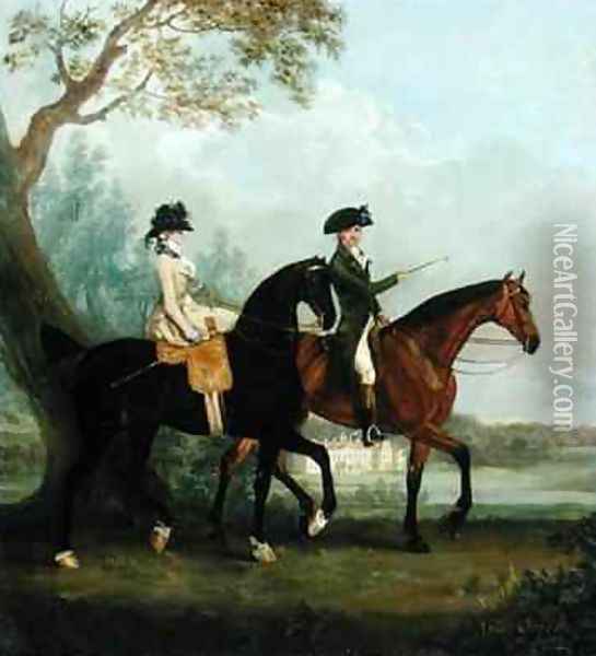 The Hon Marcia Pitt Riding with her Brother the Hon George Pitt later 2nd Lord Rivers in the Park of Stratfield Saye House Oil Painting - Thomas Gooch