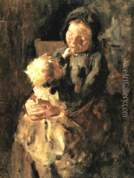 Sisterly Affection Oil Painting - Jacob Simon Hendrik Kever