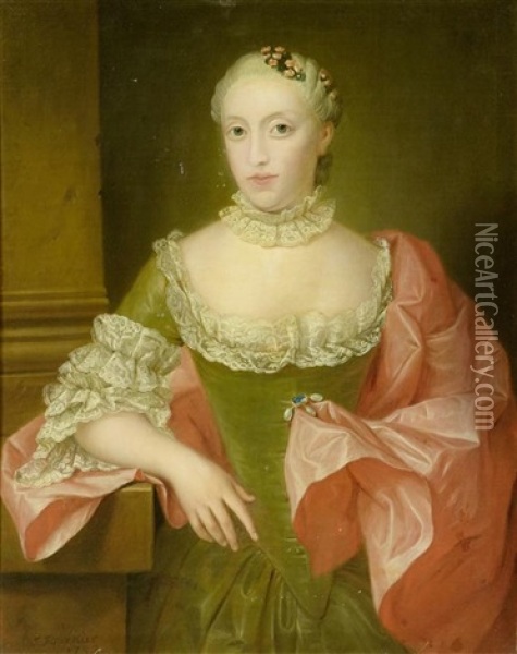 Bildnis Einer Edlen Dame Mit Einer Saphir-perlen-brosche Oil Painting - Jean Fournier
