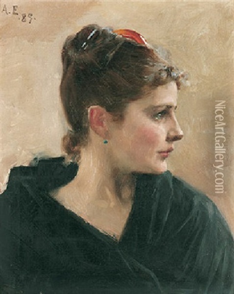 Naisen Paa Oil Painting - Albert Edelfelt