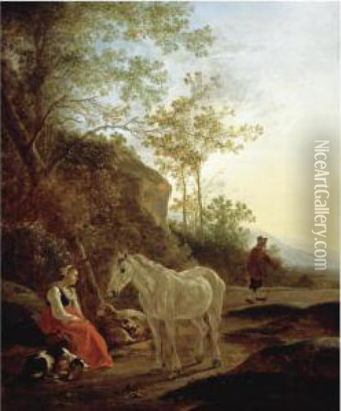 A Landscape With A Shepherdess Oil Painting - Adam Pynacker