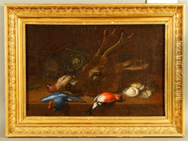 Still Life With Deer, Birds, And Oyster Oil Painting - Johann Adalbert Angermayer