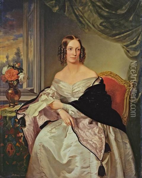 Damenbildnis (baronin Ottilie Bibra?) Oil Painting - Leopold Fertbauer