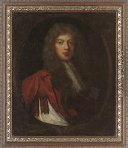 Portrait Of A Gentleman 
Traditionally Identified As George Savile,1st Marquess Of Halifax 
(1633-1695), Bust-length, In Classicalcostume, In A Sculpted Cartouche Oil Painting - Mary Beale
