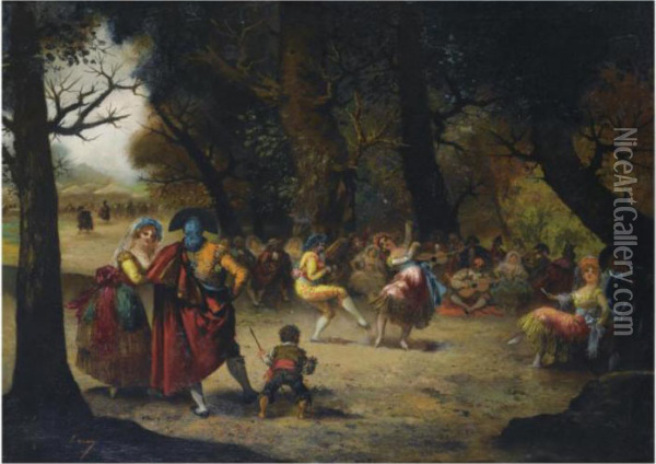 Baile En El Campo (the Country Dance) Oil Painting - Eugenio Lucas Villamil