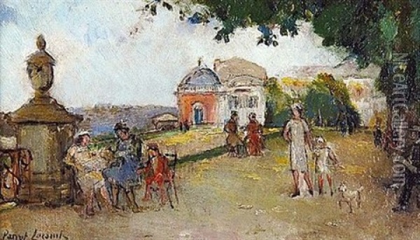 Sur La Terrasse De Saint Germain En Laye Oil Painting - Philippe Parrot-Lecomte
