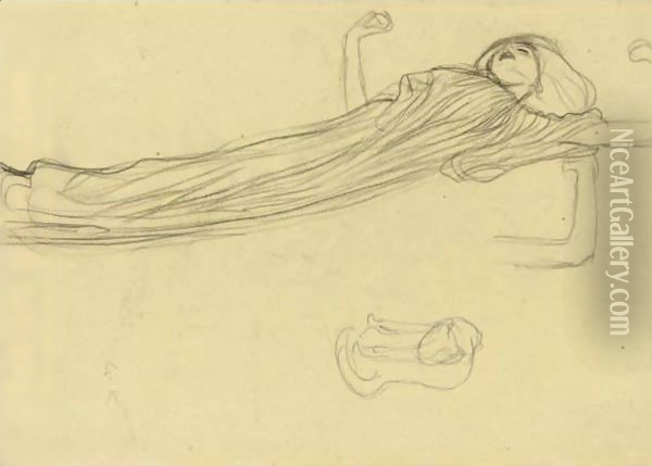 Floating Draped Figure To The Right, Repetition Of The Left Arm Oil Painting - Gustav Klimt