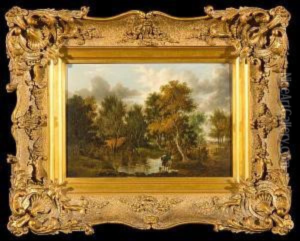 Woodland River Landscape Oil Painting - Alfred Stannard