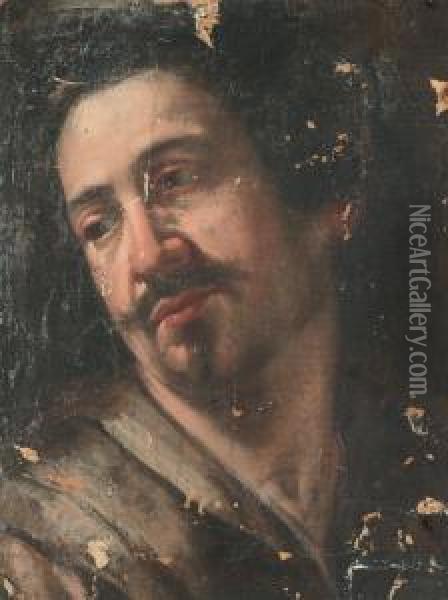 Head Study Of A Man, A Fragment Oil Painting - Giulio Cesare Procaccini