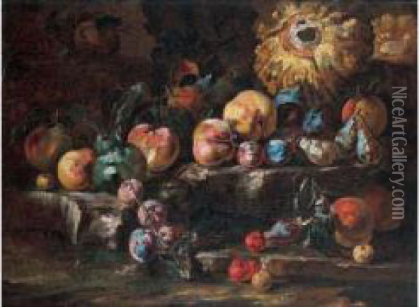 Nature Morte De Fruits Oil Painting - Michele Pace Del (Michelangelo di) Campidoglio