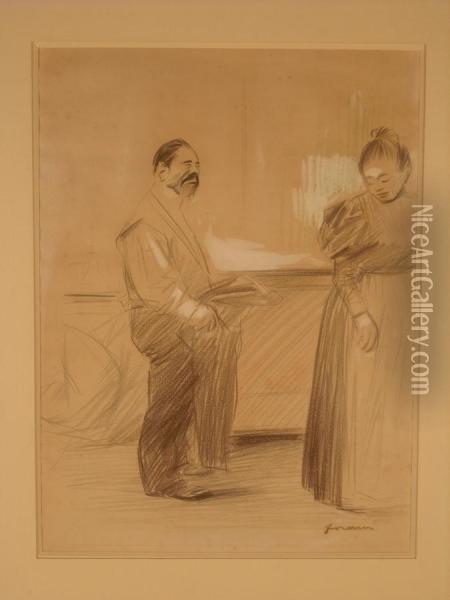 Couple En Conversation Oil Painting - Jean-Louis Forain