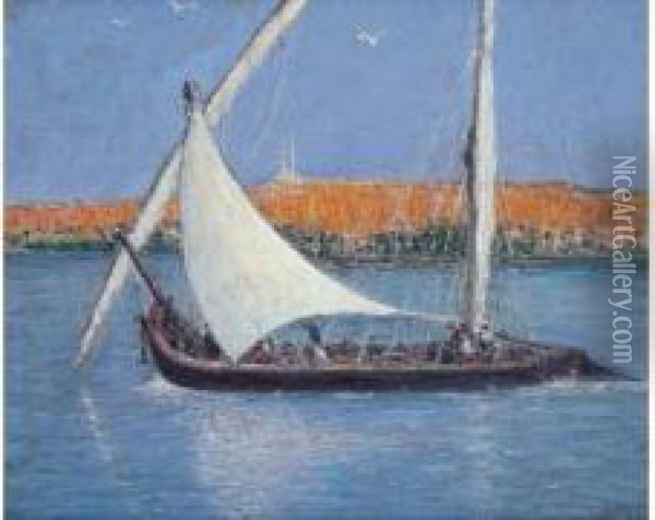 Felouque Sur Le Nil. Oil Painting - Marie-Gabriel Biessy