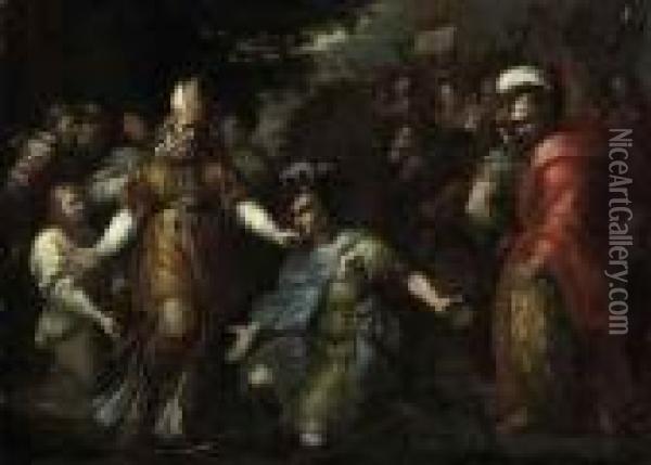 Alexander The Great And Jaddus The High Priest Of Jerusalem Oil Painting - Pietro Da Cortona (Barrettini)