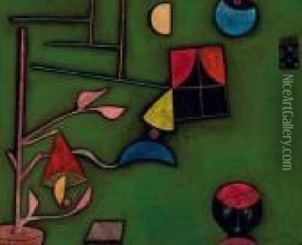 Pflanze Und Fenster Stilleben Oil Painting - Paul Klee
