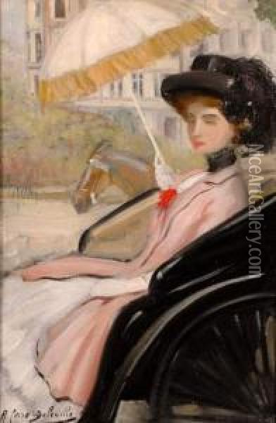 Elegante Dans Une Voiture Oil Painting - Henry Caro-Delvaille