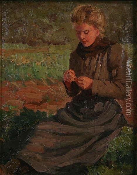 Vrouw Zittend In Het Veld Oil Painting - Albert Caullet