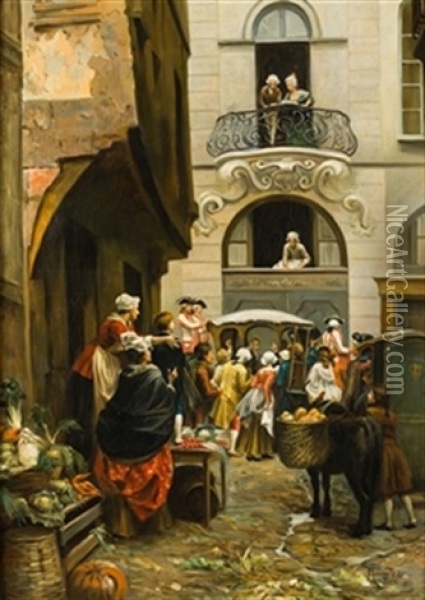 En Las Calles De Paris Oil Painting - Maurice Leloir