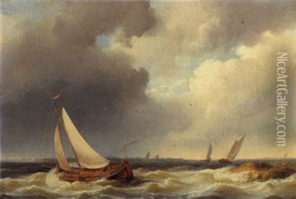 Ships In Stormy Water Oil Painting - Pieter Hendrik Thomas