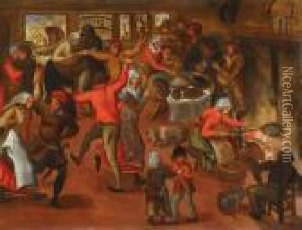 Bauernfest In Einerstube Oil Painting - Pieter The Younger Brueghel