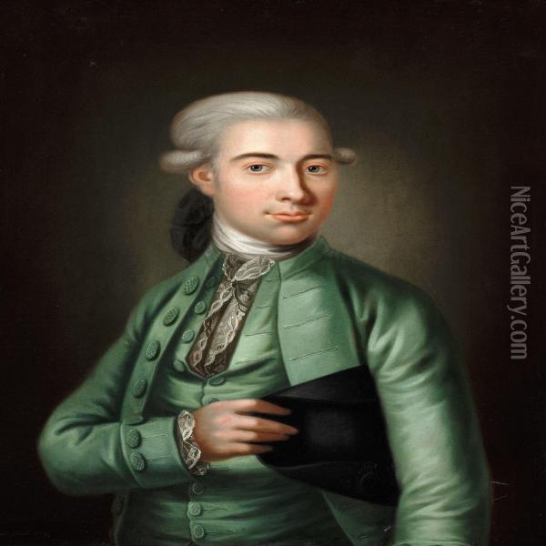An Elegant Gentleman In A Green Jacket Oil Painting - Herman Koefoed