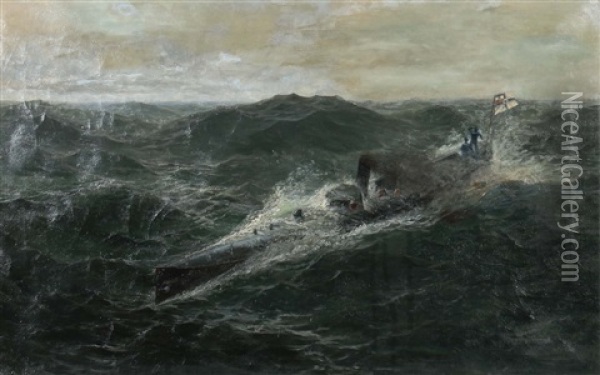 Torpedoboot Im Sturm Oil Painting - Hermann Christian Plock