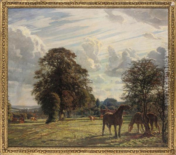 Horses Grazing Oil Painting - Niels Vinding Dorph