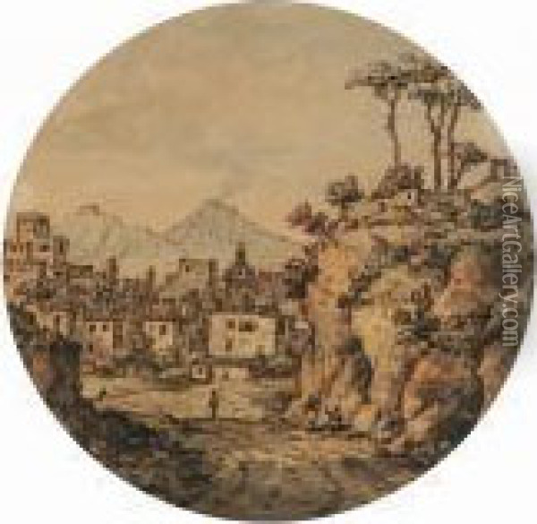 Naples With Mount Vesuvius Beyond Oil Painting - William Marlow