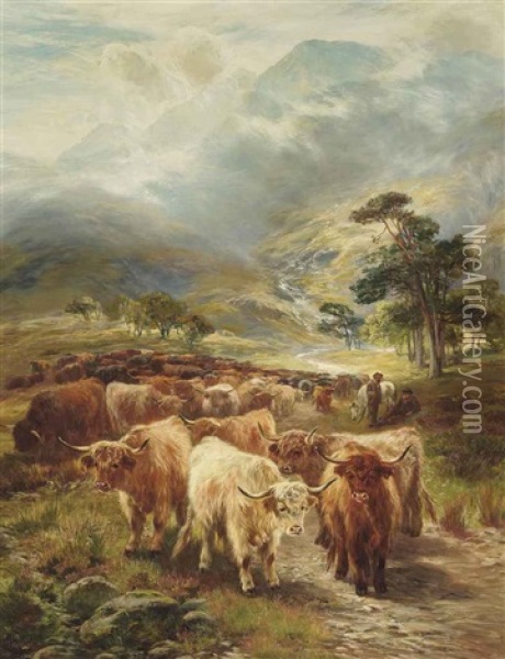 Highland Drove Resting Near Ballachulish, Argyllshire Oil Painting - Henry Garland