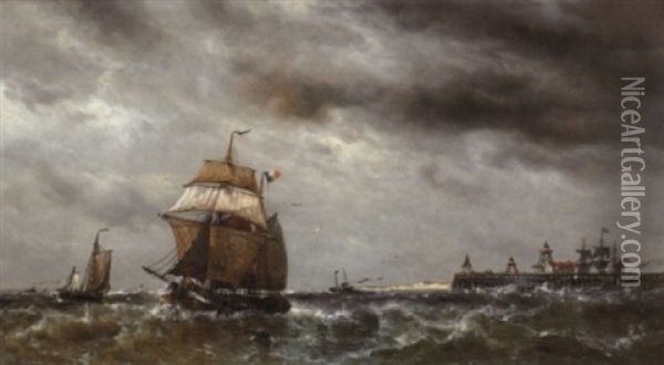 Depart Des Barques De Peche Oil Painting - Francois-Etienne Musin