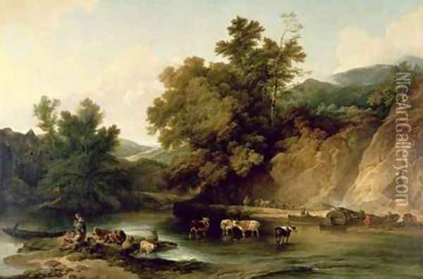 The River Wye at Tintern Abbey 1805 Oil Painting - Philip Jacques de Loutherbourg