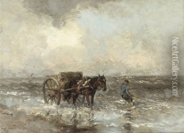 A Shell-fisher In The Surf Oil Painting - Willem George Frederik Jansen