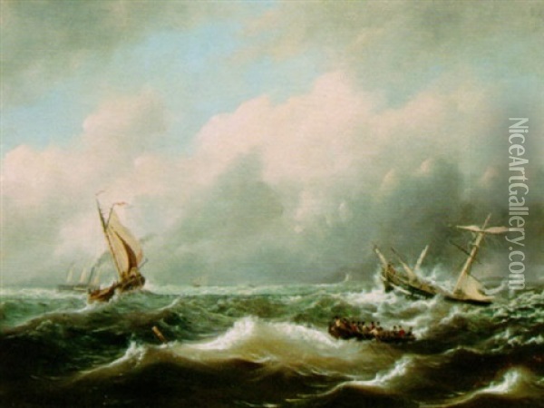 Sailing Vessels On A Choppy Sea Oil Painting - Govert Van Emmerik