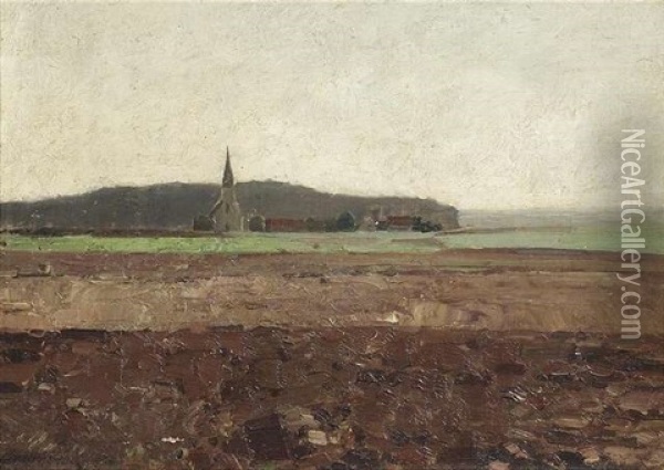 Landschaft Mit Kirche Und Ackerland In Inhausen Oil Painting - Bernhard Buttersack
