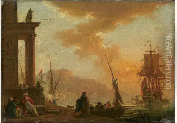 Le Repos Des Marchands Turcs Sur Un Rivage Mediterraneen Oil Painting - Charles Francois Lacroix de Marseille