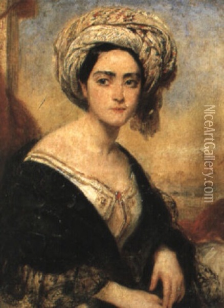 Portraet Af Fornem Tyrkisk Dame Oil Painting - Francois Gabriel Guillaume Lepaulle