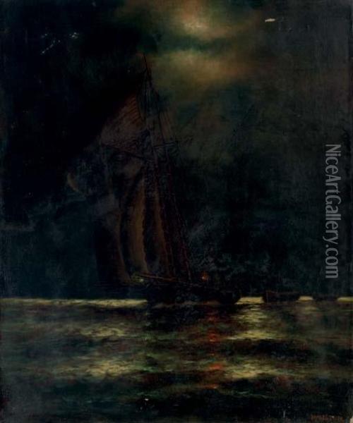 Fishing At Night Oil Painting - James Gale Tyler