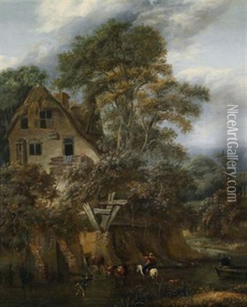 Eine Bewaldete Landschaft Mit Einer Muhle Und Figurenstaffage Oil Painting - Cornelis Gerritsz Decker