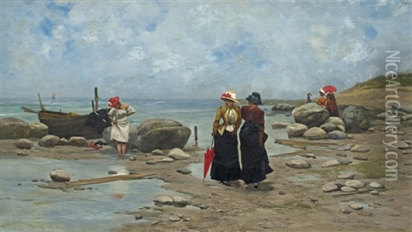 On The Beach In Brittany Oil Painting - Wladyslaw Wankie
