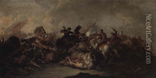 At The Height Of The Battle Oil Painting - Georg Philipp Rugendas the Elder