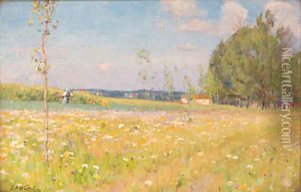 Across the Meadow Oil Painting - Ernest Albert Waterlow