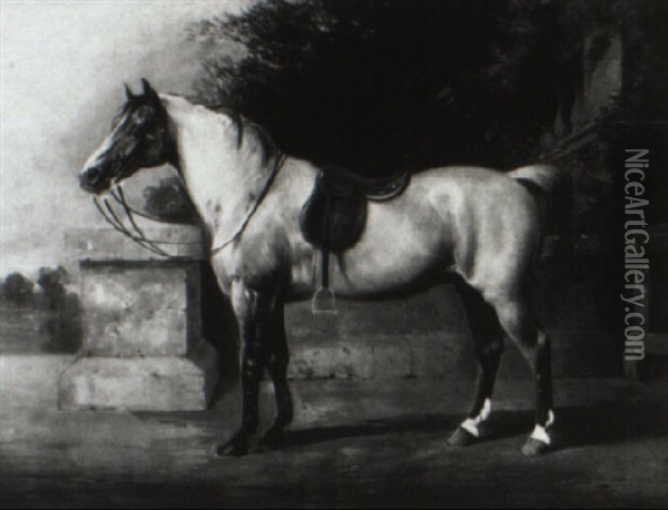 Colonel H. Thompson's Favorite Hunter Oil Painting - Henry Barraud