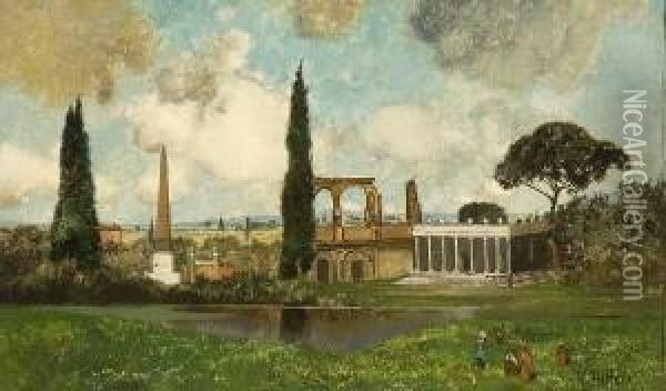 Italienische Landschaft Mit
 Antiken Ruinen Oil Painting - Karl Heffner